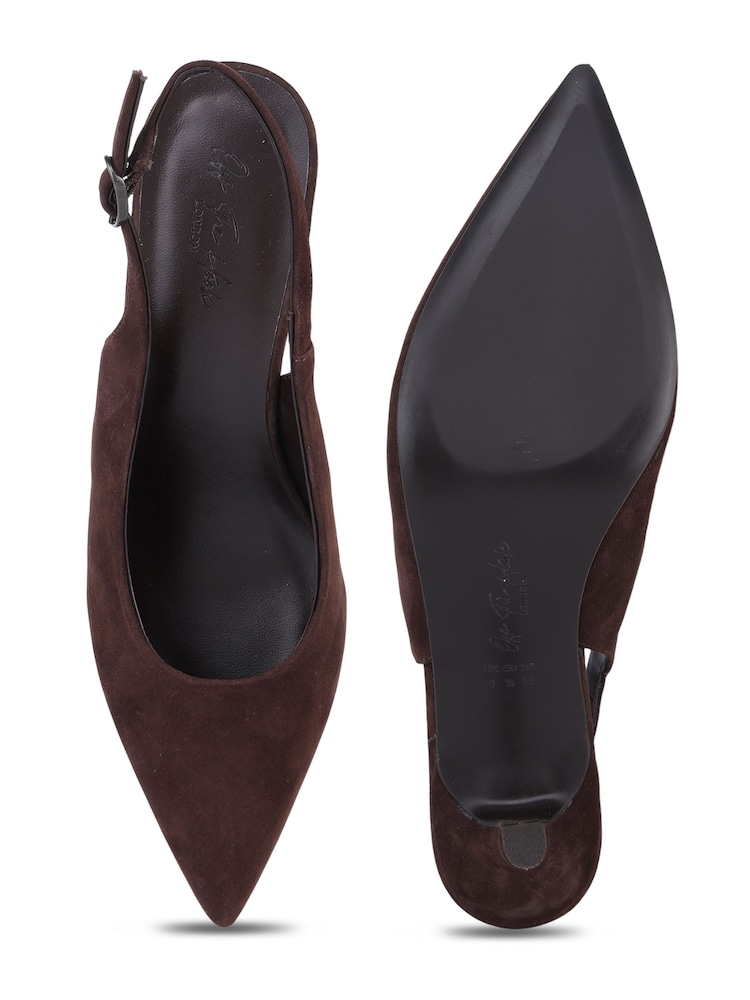 Off The Hook Kylie Suede Pointed Toe Slingback Flare Heel Pumps - Obrázek 6 z 6