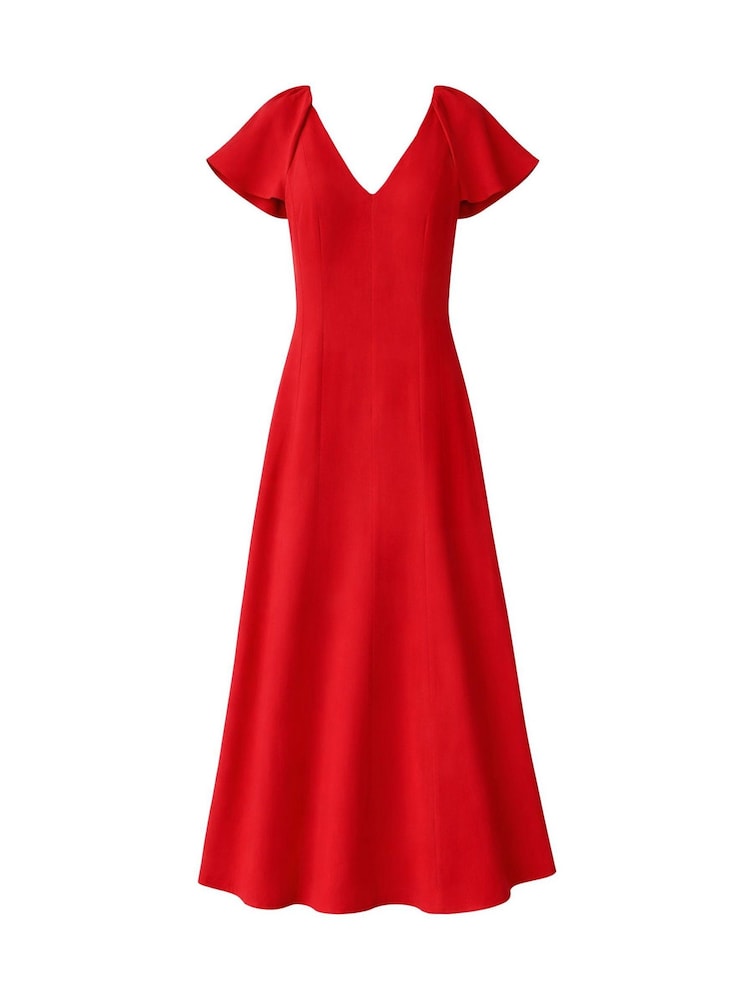 Ro&Zo Red Petite Flutter Sleeve Dress With Linen - Image 6 of 6