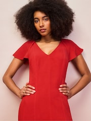 Ro&Zo Red Flutter Sleeve Dress With Linen - Image 2 of 6