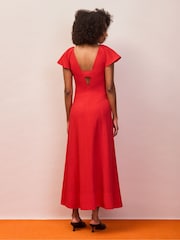 Ro&Zo Red Flutter Sleeve Dress With Linen - Image 4 of 6