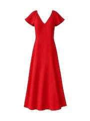 Ro&Zo Red Flutter Sleeve Dress With Linen - Image 6 of 6