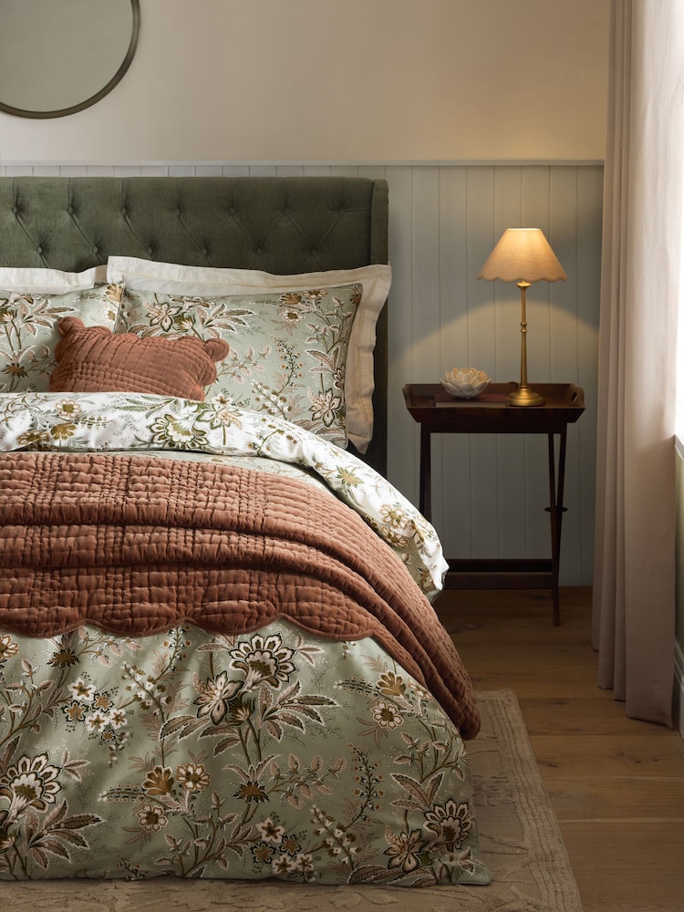 Laura Ashley Sage Green Marlbrook 200 Thread Count Sateen Duvet Cover and Pillowcase Set - Image 2 of 7