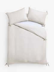 Laura Ashley Natural Cornish Stripe Seersucker Bows 100% Cotton Duvet Cover and Pillowcase Set - Image 5 of 5