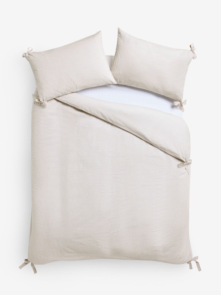 Laura Ashley Natural Cornish Stripe Seersucker Bows 100% Cotton Duvet Cover and Pillowcase Set - Image 5 of 5 Laura Ashley Natural Cornish Stripe Seersucker Bows 100% Cotton Duvet Cover and Pillowcase Set - Image 5 of 5