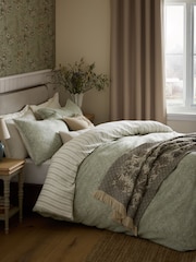 Laura Ashley Sage Green Elmdon Cotton Gauze Duvet Cover and Pillowcase Set - Image 1 of 7