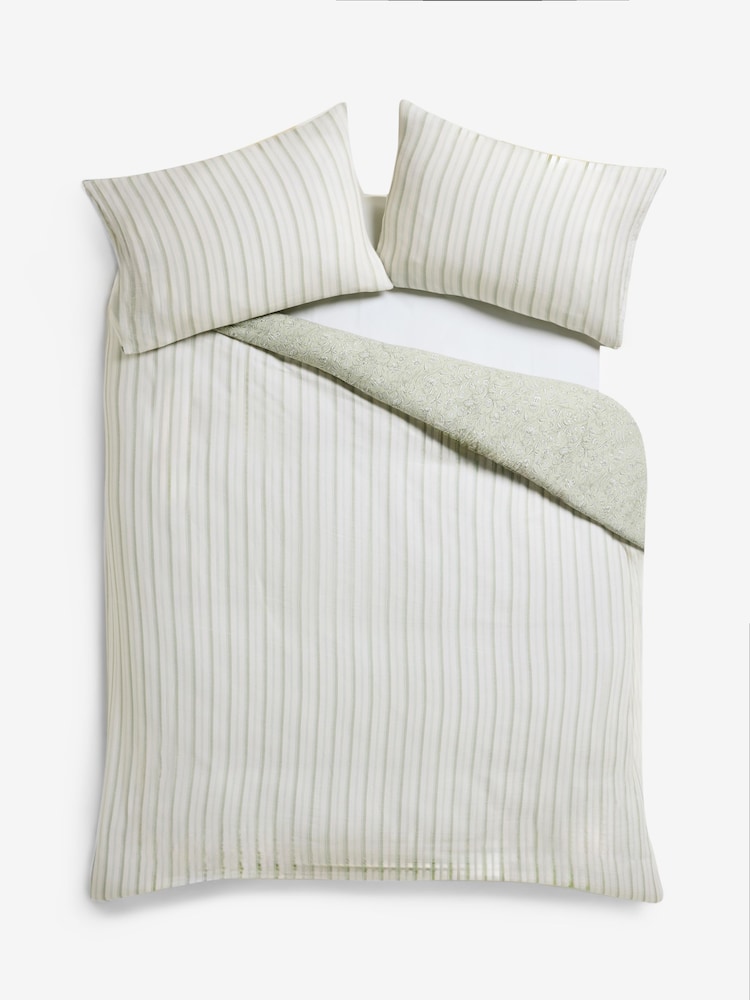 Laura Ashley Sage Green Elmdon Cotton Gauze Duvet Cover and Pillowcase Set - Image 7 of 7