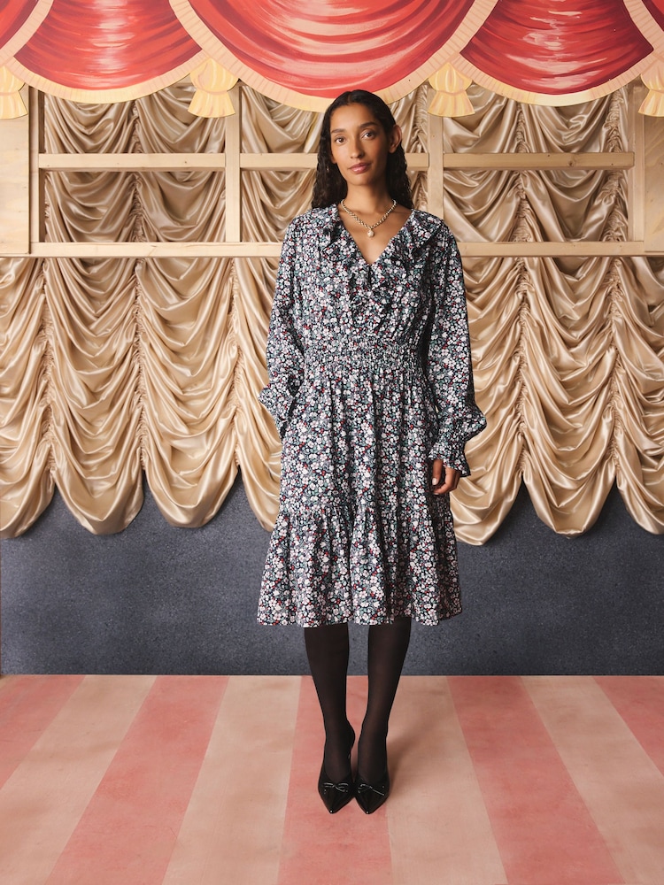Cath Kidston Black Smocked Floral Mini Dress - Image 1 of 11