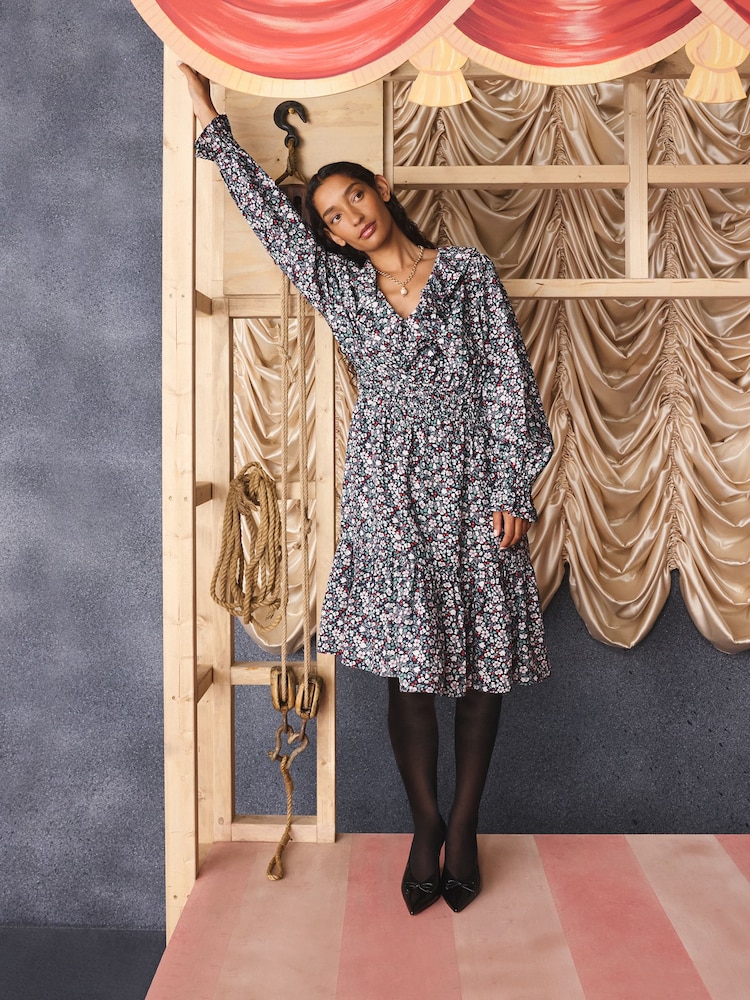 Cath Kidston Black Smocked Floral Mini Dress - Image 2 of 11