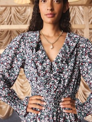 Cath Kidston Black Smocked Floral Mini Dress - Image 4 of 11