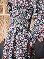 Cath Kidston Black Smocked Floral Mini Dress - Image 7 of 11
