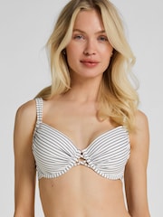 Hunkemoller White Padded Underwired Stripes Bikini Top - Image 1 of 5