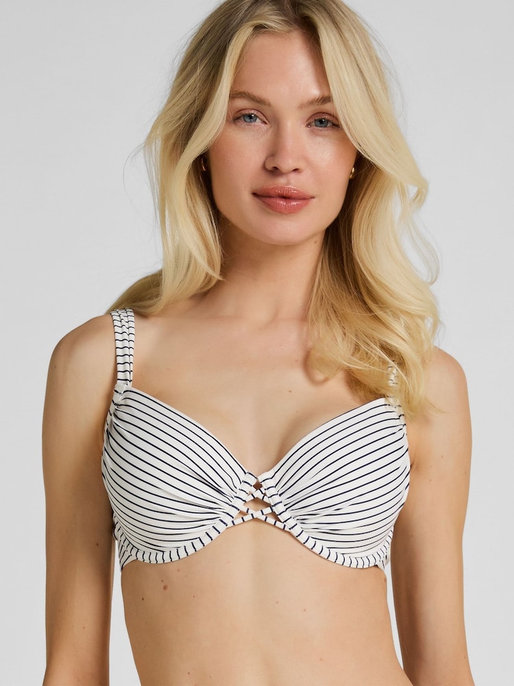 Hunkemoller White Padded Underwired Stripes Bikini Top - Image 1 of 5