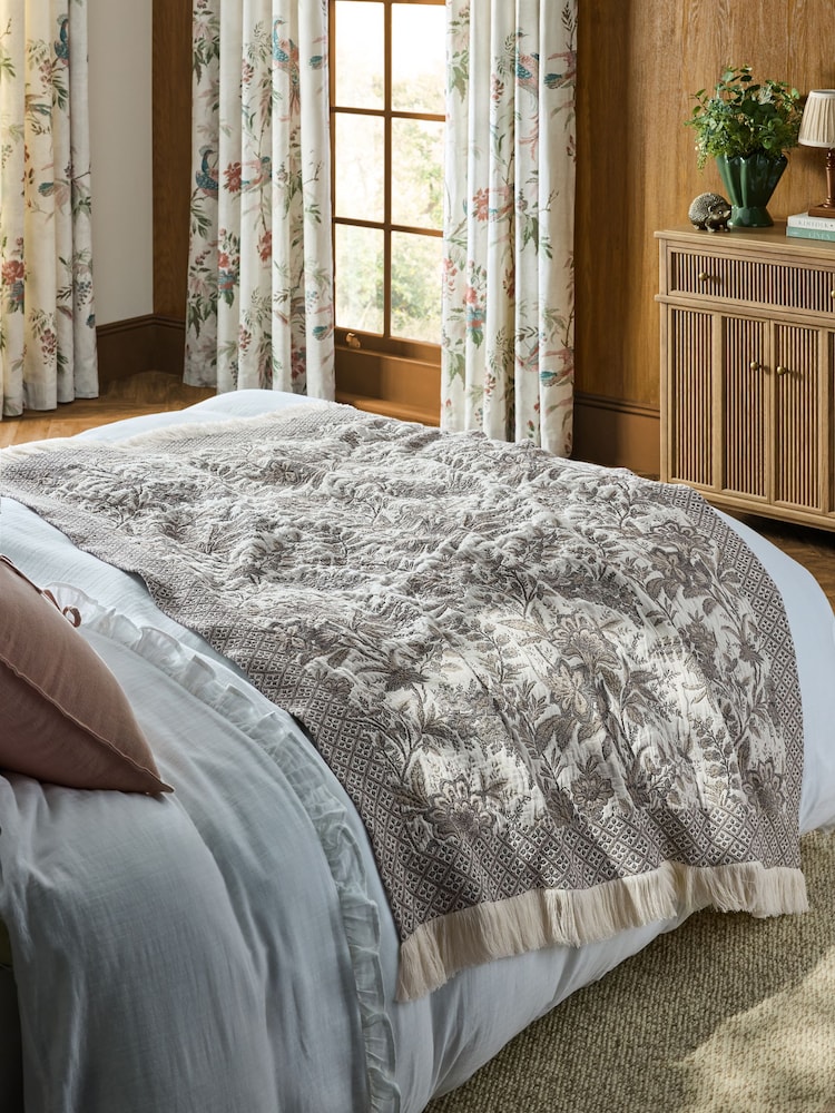 Laura Ashley Natural Truffle Marlbrook Floral Jacquard Throw - Image 1 of 7