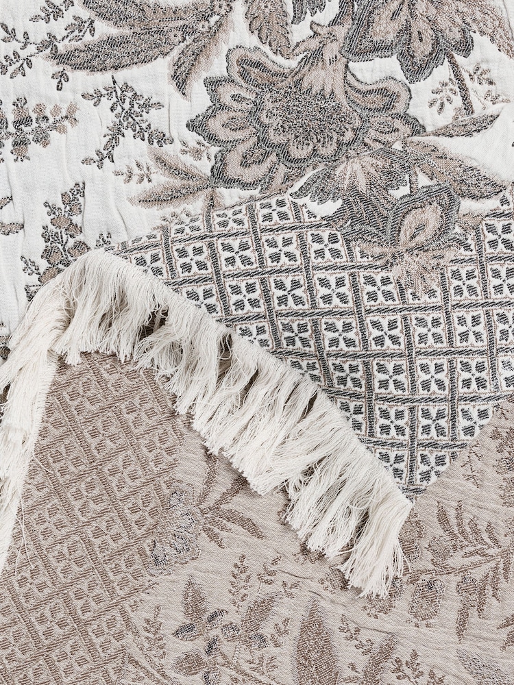 Laura Ashley Natural Truffle Marlbrook Floral Jacquard Throw - Image 7 of 7