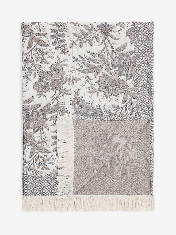 Laura Ashley Natural Truffle Marlbrook Floral Jacquard Throw - Image 8 of 8 Laura Ashley Natural Truffle Marlbrook Floral Jacquard Throw - Image 8 of 8