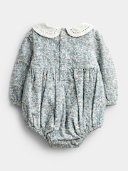 JoJo Maman Bébé Blue Floral 2-Piece Bubble Romper & Tights Set - Image 3 of 6