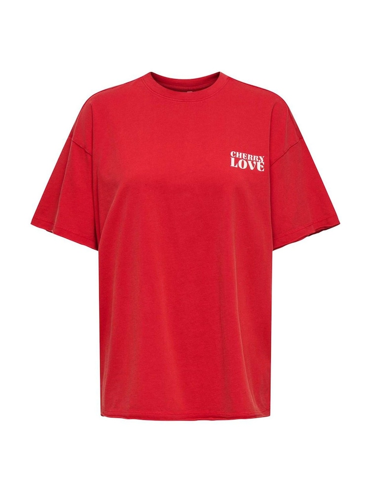 ONLY Red Oversized Fruit Print T-Shirt - Image 1 of 2