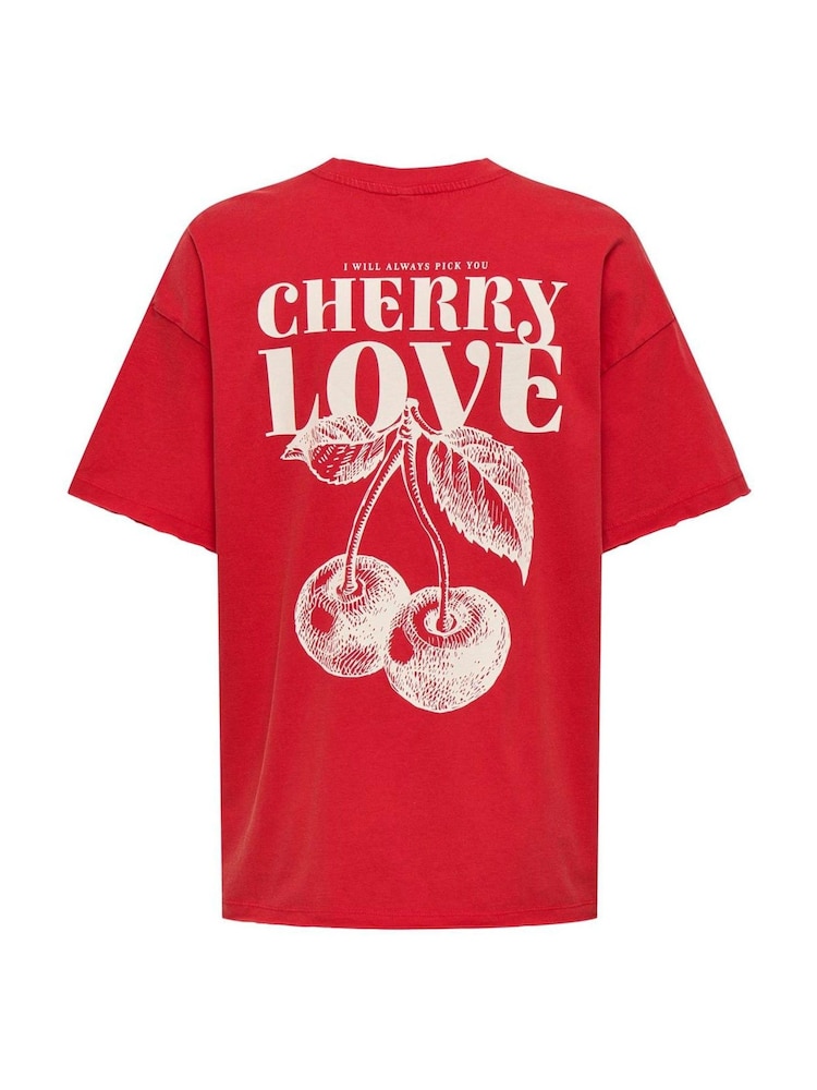 ONLY Red Oversized Fruit Print T-Shirt - Image 2 of 2
