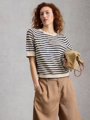 White Stuff Blue Holly Pointelle T-Shirt - Image 1 of 6