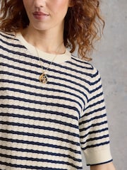 White Stuff Blue Holly Pointelle T-Shirt - Image 3 of 6