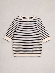 White Stuff Blue Holly Pointelle T-Shirt - Image 5 of 6