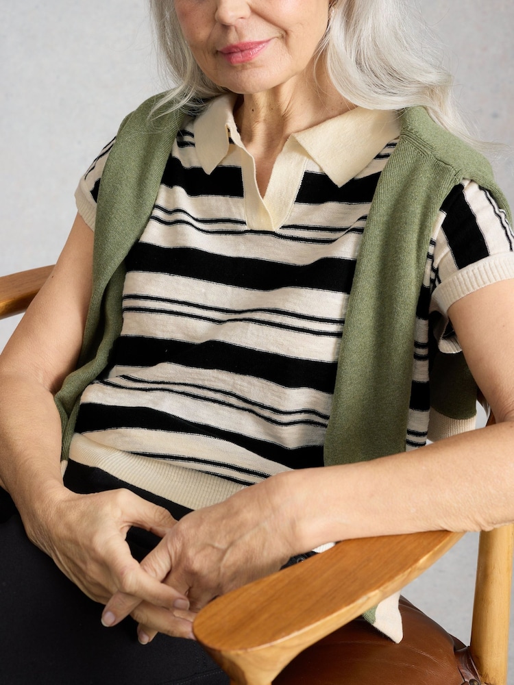 White Stuff White Ginni Stripe Linen Polo T-Shirt - Image 2 of 6