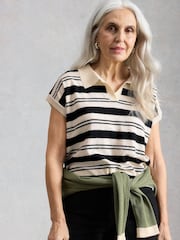 White Stuff White Ginni Stripe Linen Polo T-Shirt - Image 4 of 6