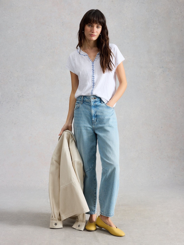 White Stuff White Nelly Notch Neck T-Shirt - Image 1 of 6 White Stuff White Nelly Notch Neck T-Shirt - Image 1 of 6