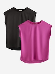 X2 Black and Purple - Love & Roses Satin Front Multipack T-Shirt - Imagen 1 de 7