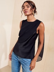 Friends Like These Black Sleeveless Drape Detail Blouse - Image 1 of 5