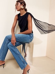 Friends Like These Black Sleeveless Drape Detail Blouse - Image 3 of 5