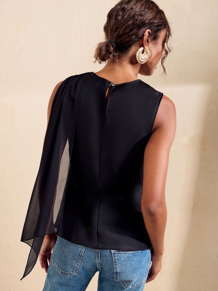 Friends Like These Black Sleeveless Drape Detail Blouse - Image 5 of 5 Friends Like These Black Sleeveless Drape Detail Blouse - Image 5 of 5