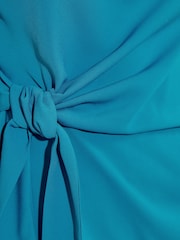 Friends Like These Teal Blue Short Sleeve Tie Side Cowl Neck Blouse - Image 6 of 6