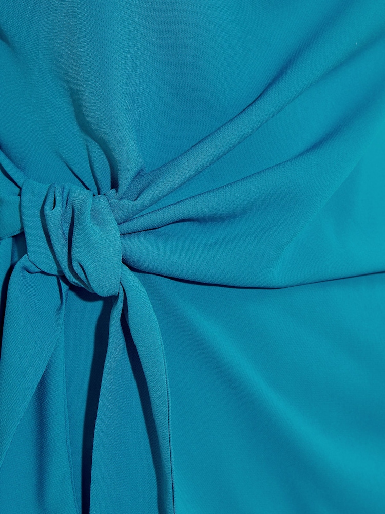 Friends Like These Teal Blue Short Sleeve Tie Side Cowl Neck Blouse - Image 6 of 6 Friends Like These Teal Blue Short Sleeve Tie Side Cowl Neck Blouse - Image 6 of 6