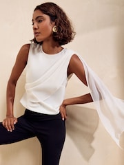 Friends Like These Cream Sleeveless Drape Detail Blouse - Image 1 of 5