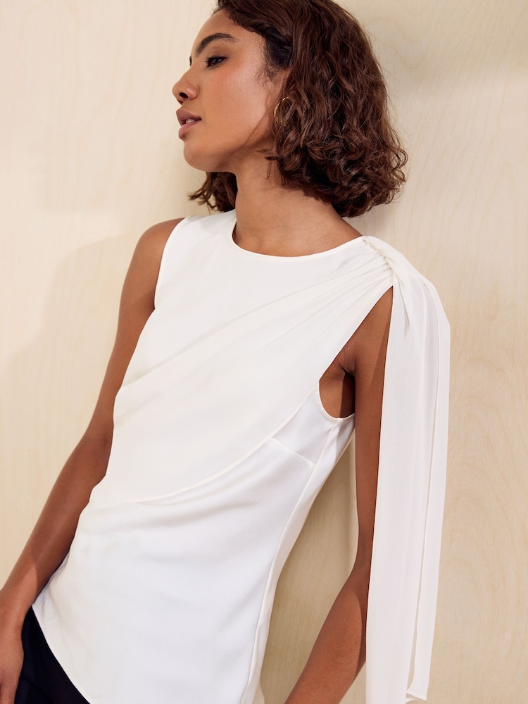 Friends Like These Cream Sleeveless Drape Detail Blouse - Image 2 of 5 Friends Like These Cream Sleeveless Drape Detail Blouse - Image 2 of 5