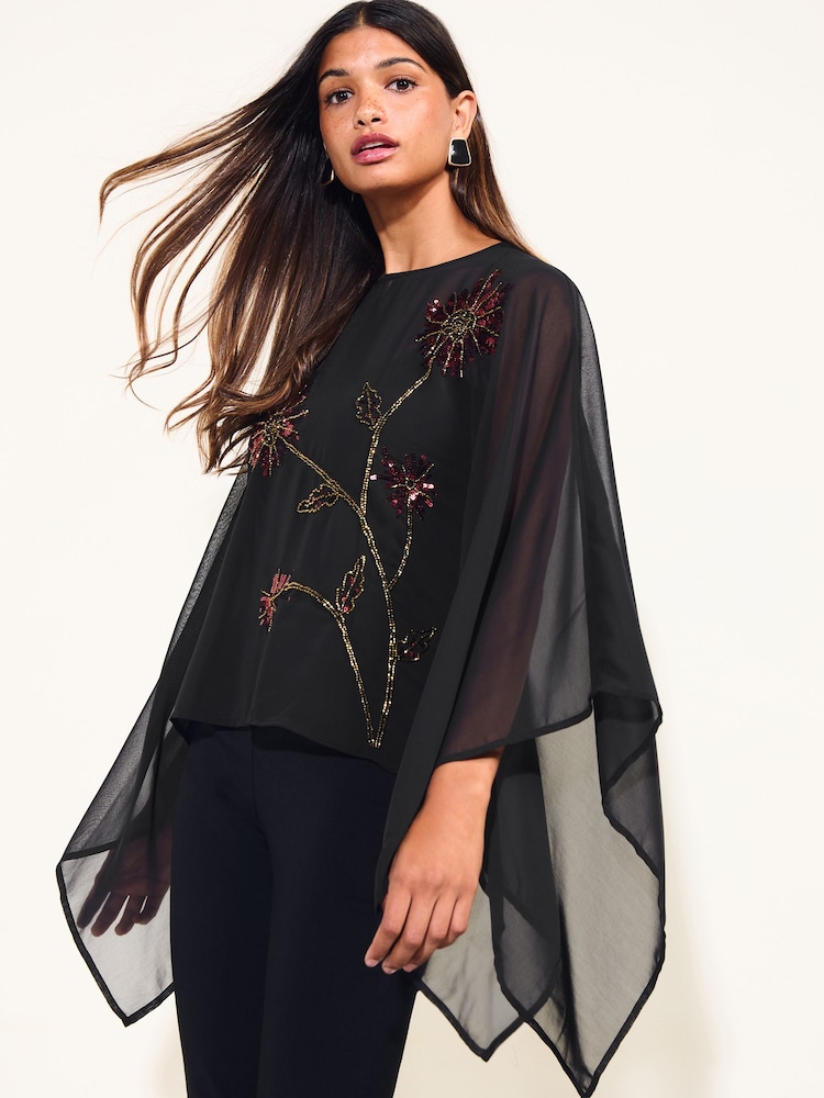 Friends Like These Premium Chiffon Embellished Cape Top - 圖片 1/6
