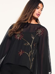 Friends Like These Premium Chiffon Embellished Cape Top - 圖片 3/6