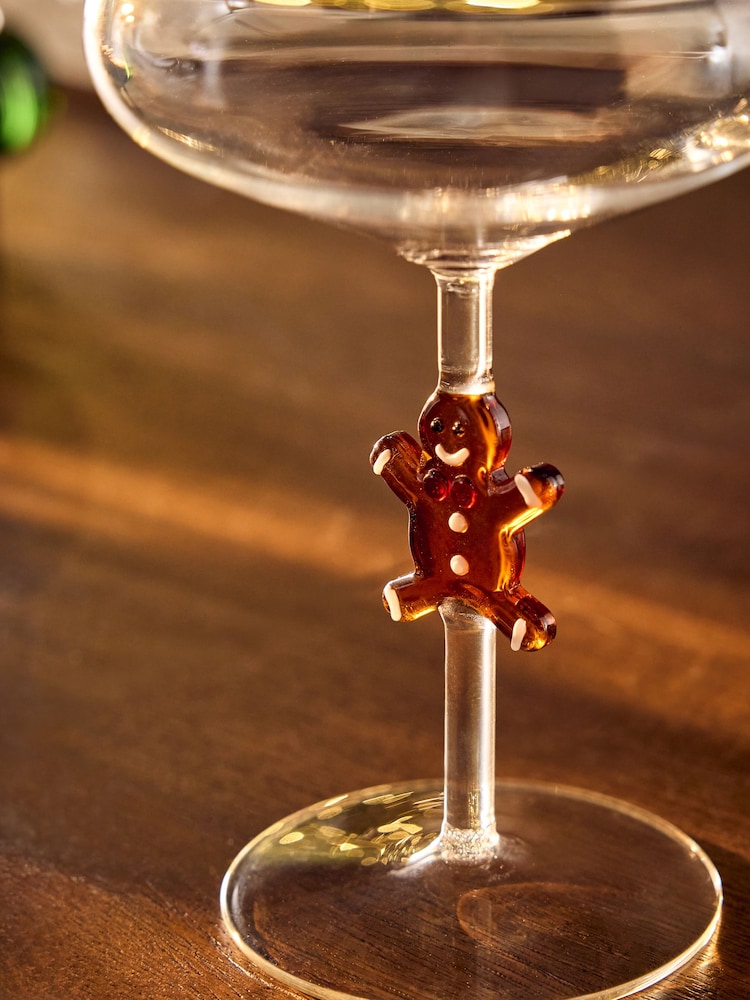 Set of 2 Clear Christmas Gingerbread Stem Cocktail Glasses - Image 2 of 3