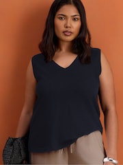 Live Unlimited Blue Cotton Slub V-Neck Vest - Image 1 of 3
