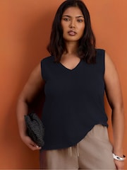 Live Unlimited Blue Cotton Slub V-Neck Vest - Image 3 of 3