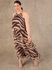 Live Unlimited Brown Abstract Print Halter Tiered Maxi Dress - Image 3 of 7