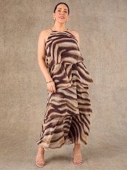 Live Unlimited Brown Abstract Print Halter Tiered Maxi Dress - Image 4 of 7