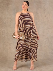 Live Unlimited Brown Abstract Print Halter Tiered Maxi Dress - Image 5 of 7