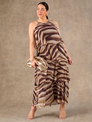 Live Unlimited Brown Abstract Print Halter Tiered Maxi Dress - Image 6 of 7