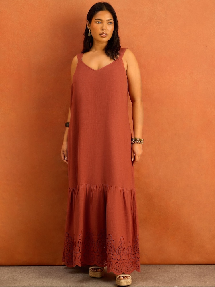 Live Unlimited Orange Linen Blend Broderie Maxi Dress - Image 1 of 5