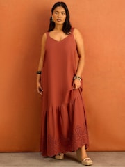 Live Unlimited Orange Linen Blend Broderie Maxi Dress - Image 2 of 5