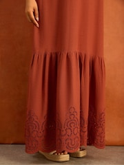 Live Unlimited Orange Linen Blend Broderie Maxi Dress - Image 3 of 5