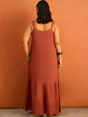 Live Unlimited Orange Linen Blend Broderie Maxi Dress - Image 6 of 6