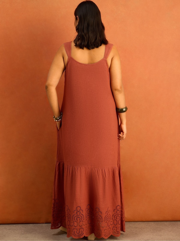 Live Unlimited Orange Linen Blend Broderie Maxi Dress - Image 6 of 6